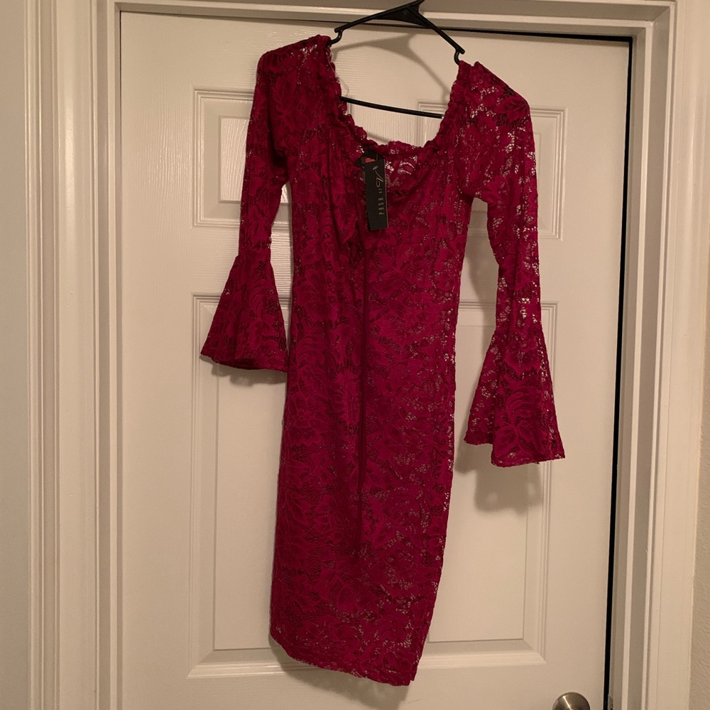 See through burgundy dress